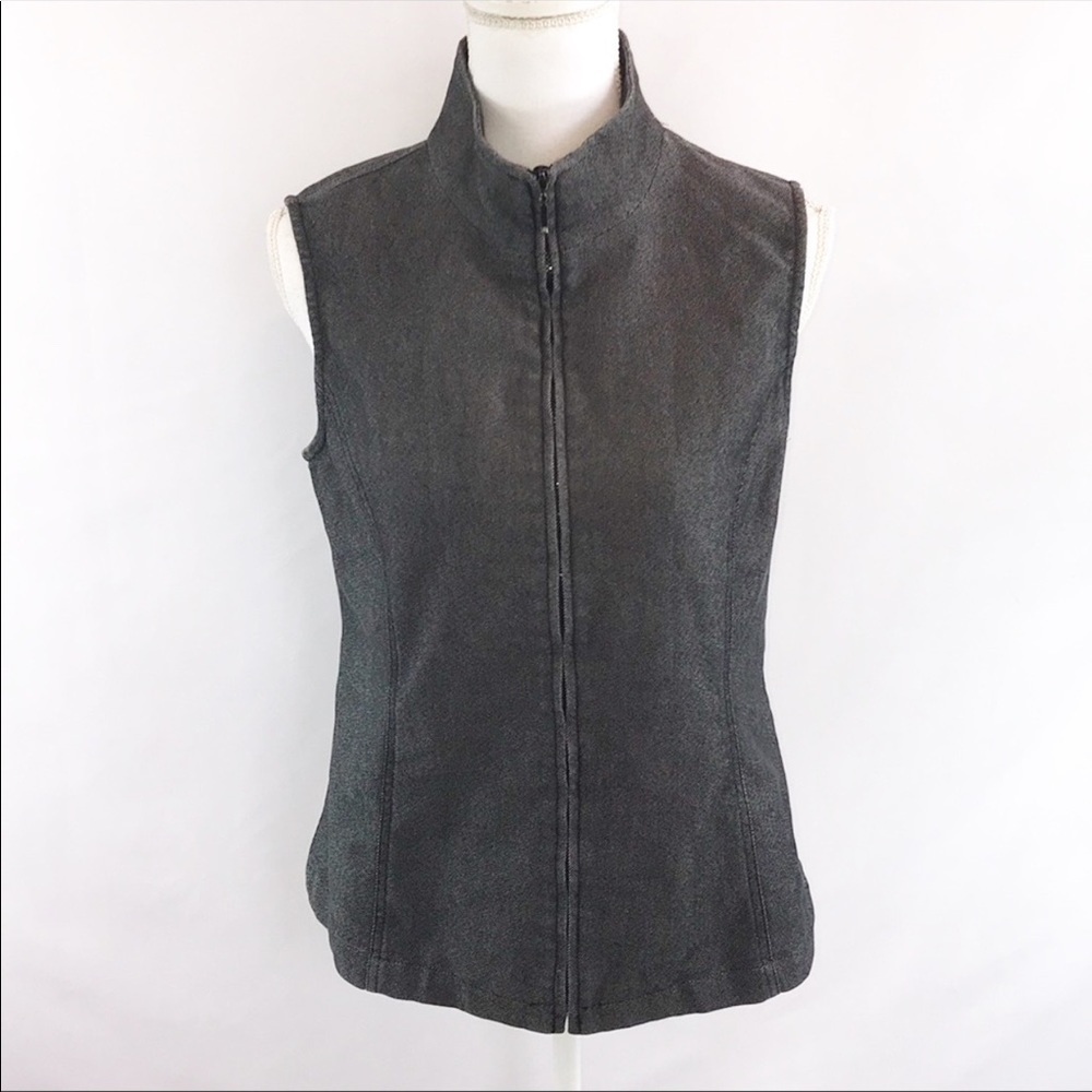Hana by Tamotsu Gray Sleeveless Zip Up Vest Jacket
